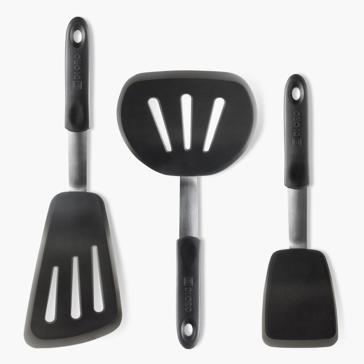 Silicone Slotted Fish Turner Spatula Set Flipper Spatulas for Baking,  Cooking Heat Resistant Non Stick Cookware Strong Dishwasher Safe Black