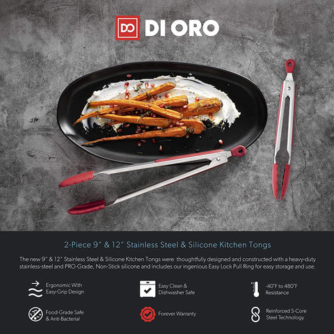 DI ORO 2-Piece Kitchen Tongs Set (9-Inch and 12-Inch) - DI ORO