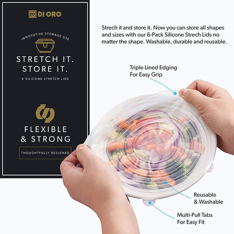 DI ORO Reusable Silicone Stretch Lids 6 Pack - DI ORO