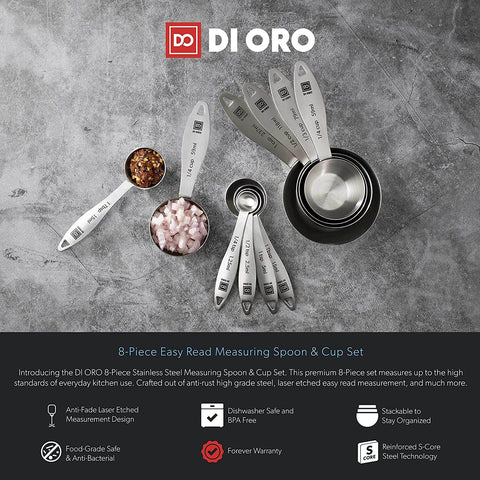 DI ORO 8-Piece 18/8 Stainless Steel Measuring Cup and Spoon Set - DI ORO