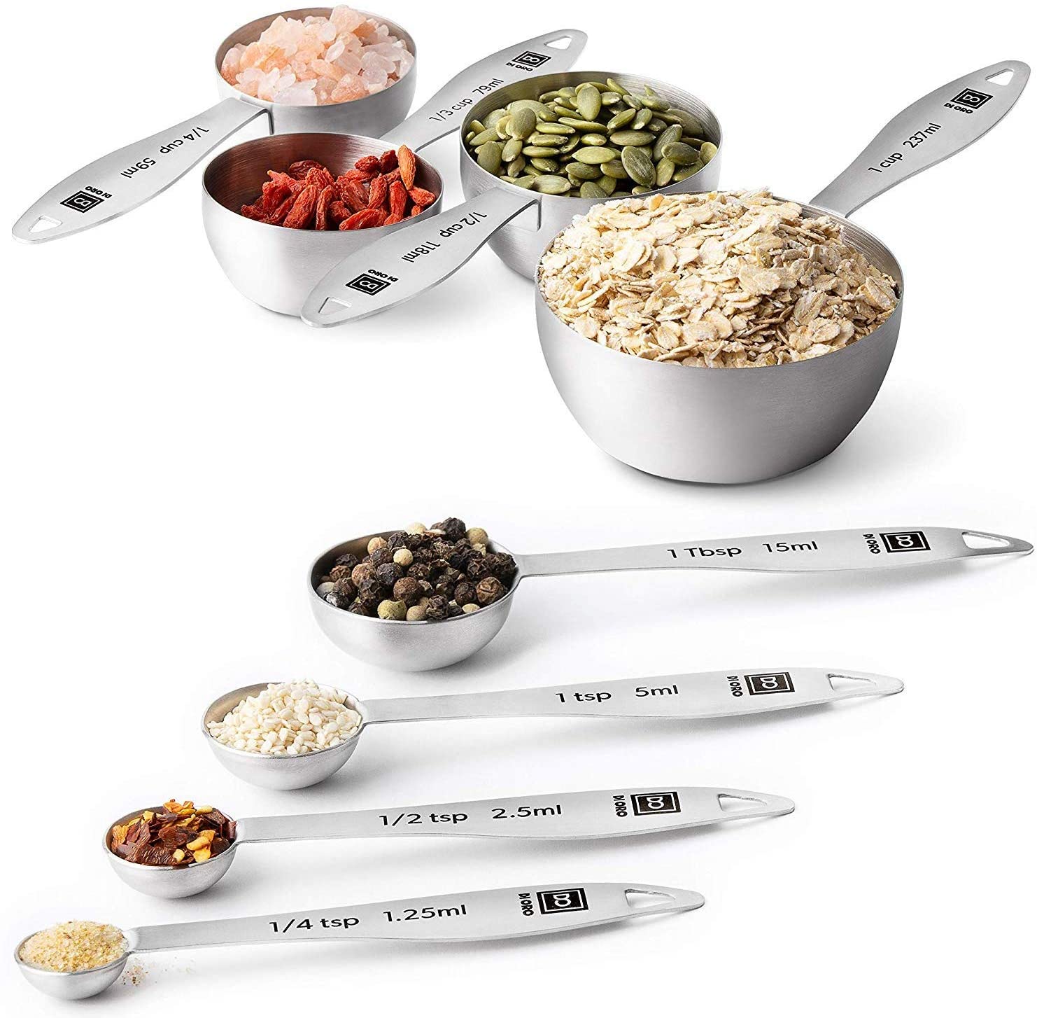 8-Piece 18/8 Stainless Steel Measuring Cup and Spoon Set– DI ORO