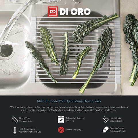 DI ORO Roll-Up Silicone Over the Sink Dish Drying Rack (2 Sizes) - DI ORO